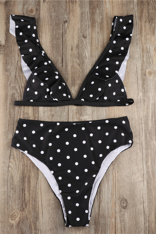Polka Dot High Waist Ruffle Bikini - Dress In Beauty