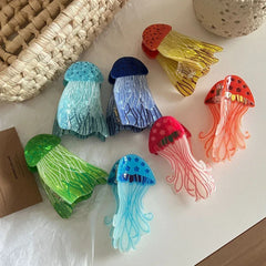 Whimsical 3D Jellyfish Acrylic Hair Claw - Lightweight Marine Design - TEVQA