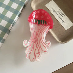 Whimsical 3D Jellyfish Acrylic Hair Claw - Lightweight Marine Design - TEVQA