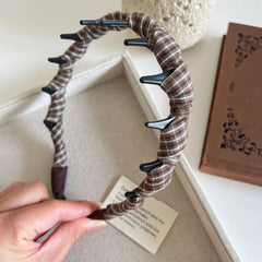 Ruched Plaid Toothed Headband - 1.2 Inch Non-Slip Hair Band