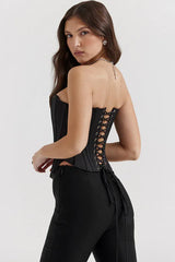 Genevieve Red Satin Lace-Up Corset Top - View 12 | TEVQA