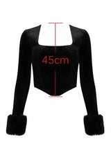 Black velvet corset top with heart neckline and gold zipper - View 11 | TEVQA