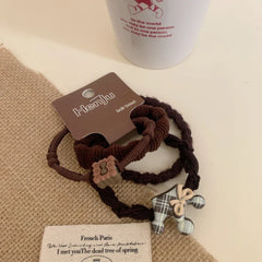 3-pack preppy plaid hair ties with bear charm - View 6 | TEVQA