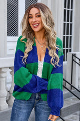 Vibrant Color Block Striped Cardigan - TEVQA