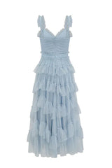 Tiered Tulle V-Neck Evening Dress in Mistyrose - View 16 | TEVQA