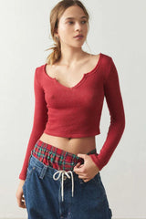 Coquette Ribbed Knit Crop Top - TEVQA