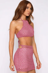 Crochet Halter Top and Mini Skirt Set - View 15 | TEVQA