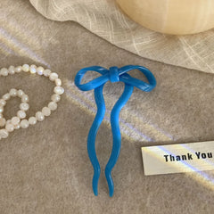 Cute Acetate Bow French Hair Pin - 4 Inch Wavy U-Shaped