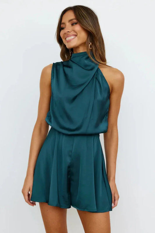 On A Drive Satin Playsuit - TEVQA