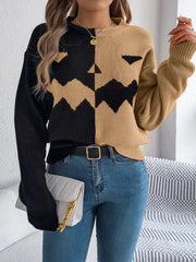 Spooky Chic Split Color Block Pumpkin Sweater - TEVQA