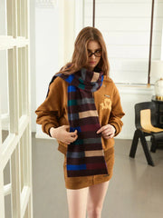 Retro Multi-Color Striped Wool Blend Scarf - TEVQA