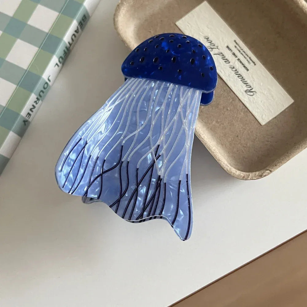Whimsical 3D Jellyfish Acrylic Hair Claw - Lightweight Marine Design - TEVQA