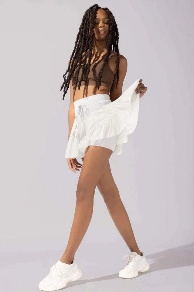 Pirouette Skort with Ruffled Tulle and Drawstring Waist - View 27 | TEVQA