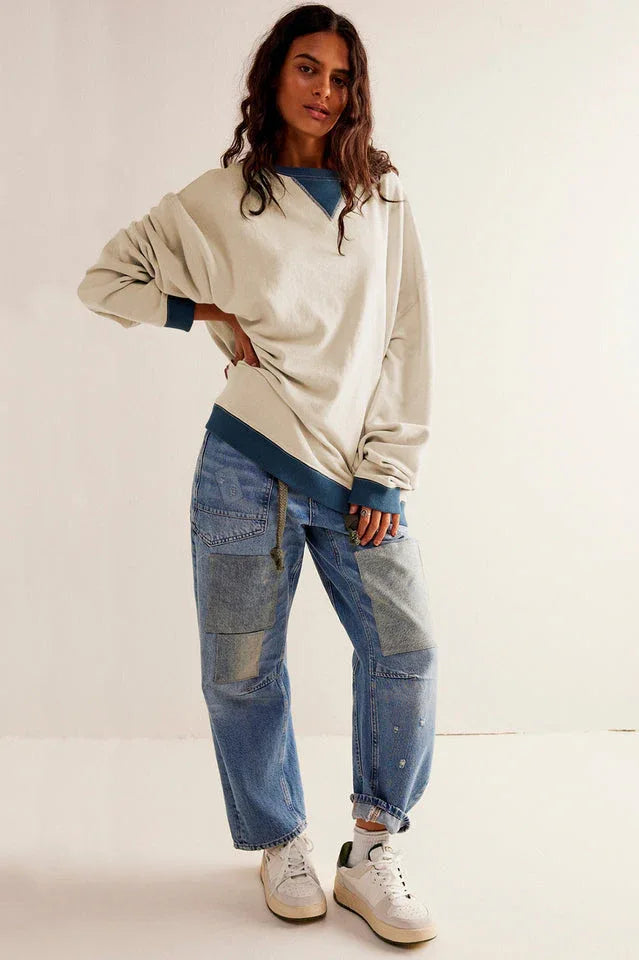 Comfy Chic Contrast Trim Oversized Sweatshirt - TEVQA