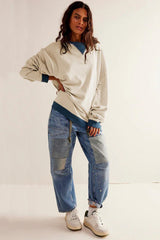 Comfy Chic Contrast Trim Oversized Sweatshirt - TEVQA