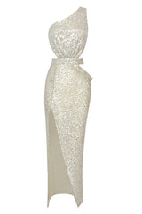 One Shoulder Sequins Cut Out Split Maxi Dress | Dress In Beauty
