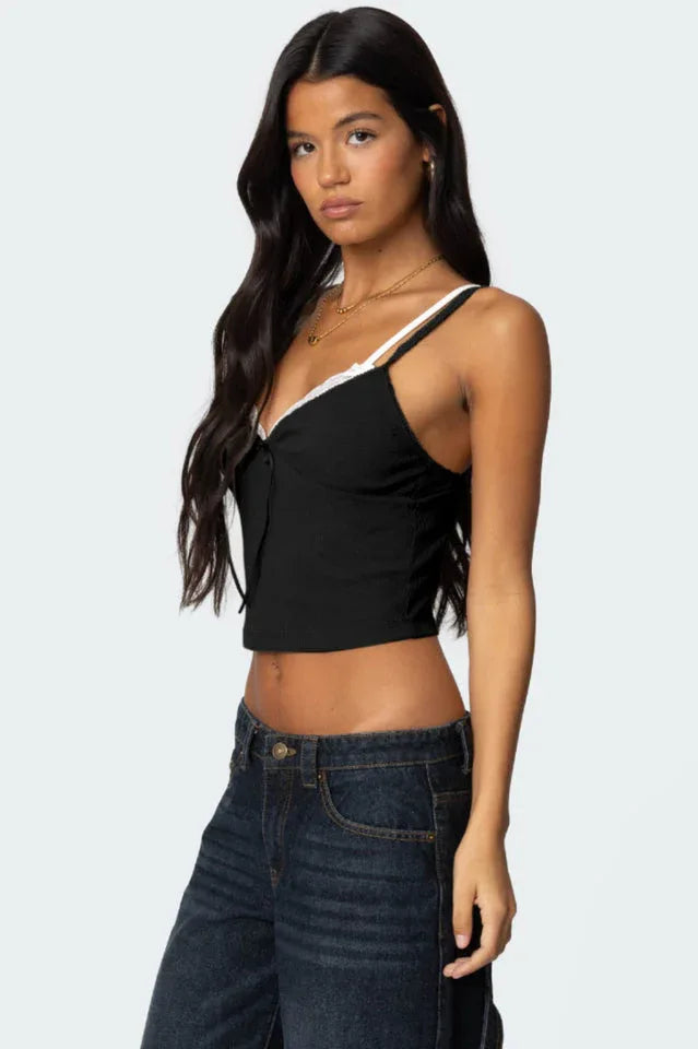Lace Trim Cropped Tank Top - View 22 | TEVQA