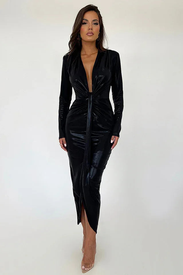 Juliette Metallic Tie Front Maxi Dress - View 18 | TEVQA