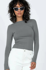 Ribbed knit long sleeve top with open back - View 22 | TEVQA