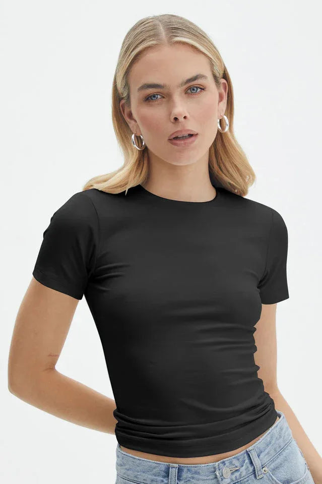 Fitted Crew Neck Baby Tee - View 21 | TEVQA