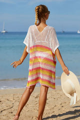 Rainbow Stripe Openwork Slit Cover Up - View 7 | TEVQA