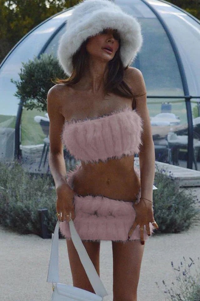 White Fur Skirt Set - TEVQA