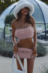 White Fur Skirt Set - TEVQA