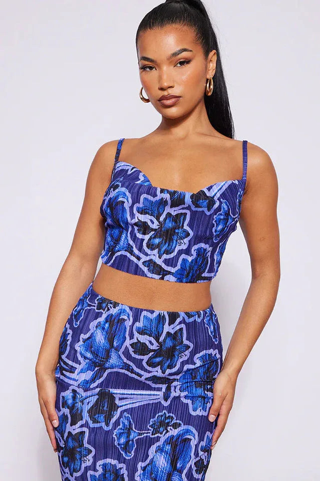 Pleated cow neck top and maxi skirt set - View 24 | TEVQA