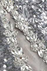 Silver sequin maxi dress with mock neck and fringe detail - View 14 | TEVQA