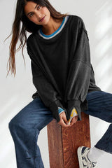 Oversized Contrast Trim Sweatshirt - View 15 | TEVQA