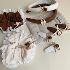 Oversized Lace Trim Coquette Scrunchie with Rosebud