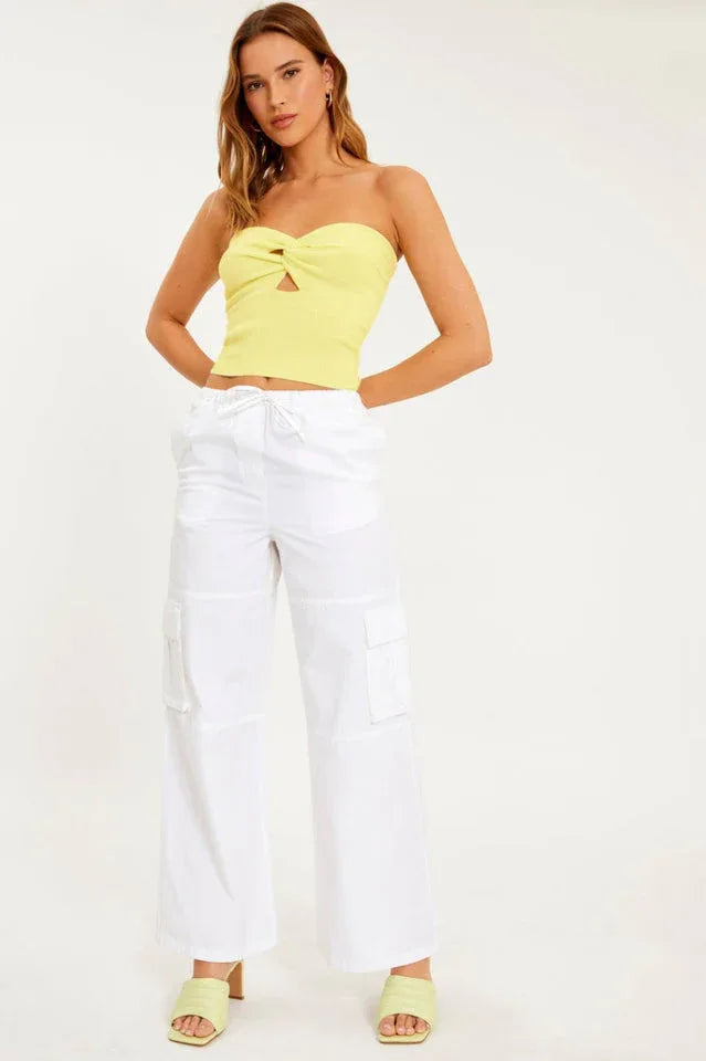 Merlaine Strapless Knotted Knit Crop Top - View 16 | TEVQA