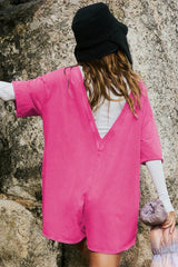Oversized Crew Neck Romper with Open Back - View 29 | TEVQA