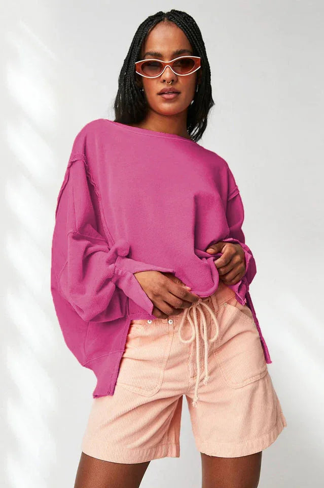 Oversized Contrast Trim Sweatshirt - View 17 | TEVQA