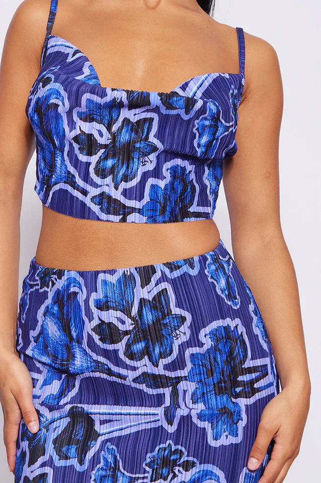 Pleated cow neck top and maxi skirt set - View 25 | TEVQA