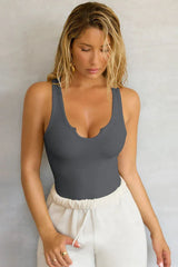 Jet Black Notched Neck Ribbed Tank Top - View 19 | TEVQA