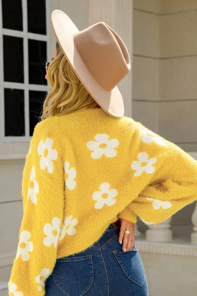 Fuzzy Floral Knit Cardigan - View 13 | TEVQA