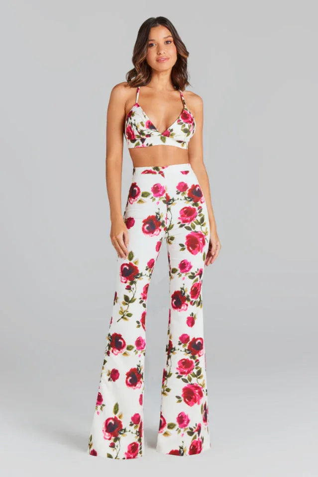 White three piece suit with red roses - View 6 | TEVQA