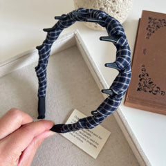 Ruched Plaid Toothed Headband - 1.2 Inch Non-Slip Hair Band