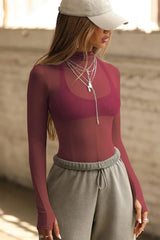 Sheer Mock Neck Long Sleeve Top - View 19 | TEVQA
