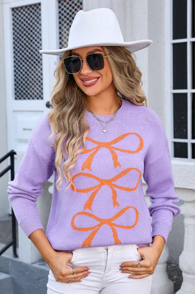 Black graphic bow knit sweater - View 13 | TEVQA