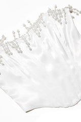 Aubrie Vintage Pearl Fringe Corset Top in cream satin - View 7 | TEVQA
