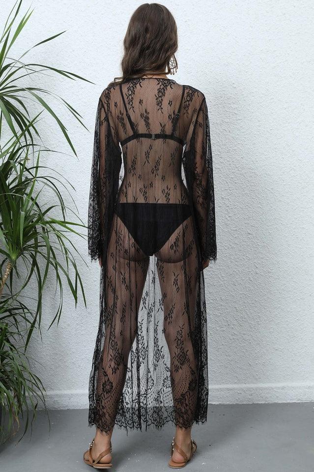 Tied Sheer Cover Up Cardigan - TEVQA