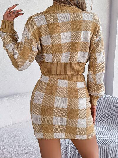 Baby Blue Plaid Knit Two Piece Set - View 12 | TEVQA