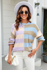 Color Block Striped Knit Sweater - View 10 | TEVQA