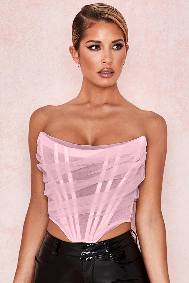 Seraphina Cream Mesh Corset Top - View 9 | TEVQA