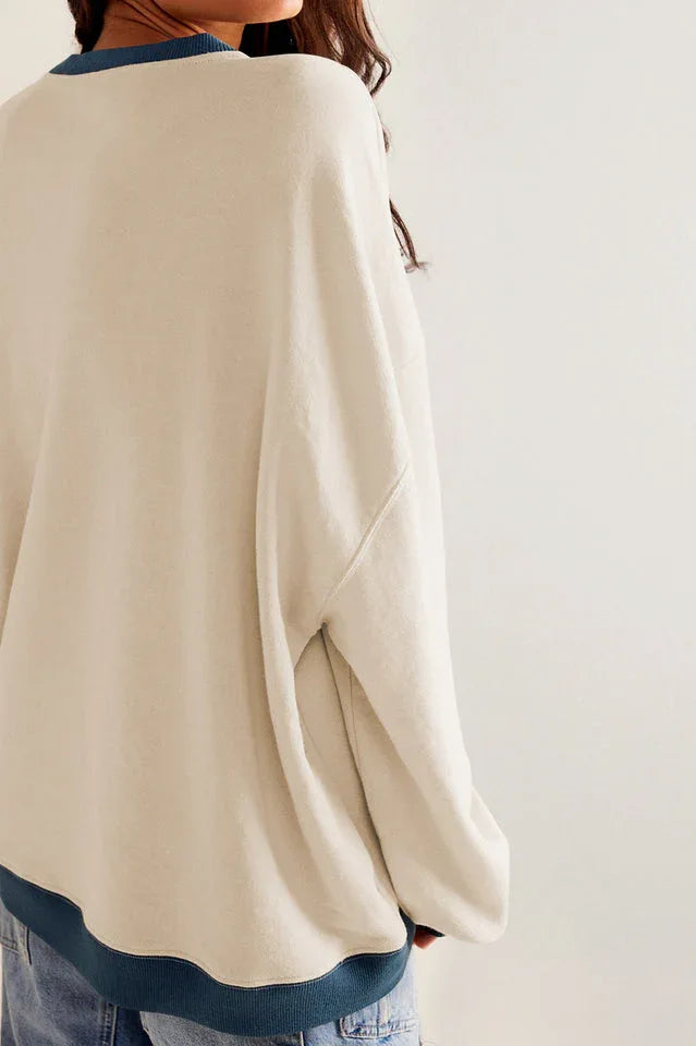 Comfy Chic Contrast Trim Oversized Sweatshirt - TEVQA