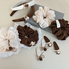 Oversized Lace Trim Coquette Scrunchie with Rosebud