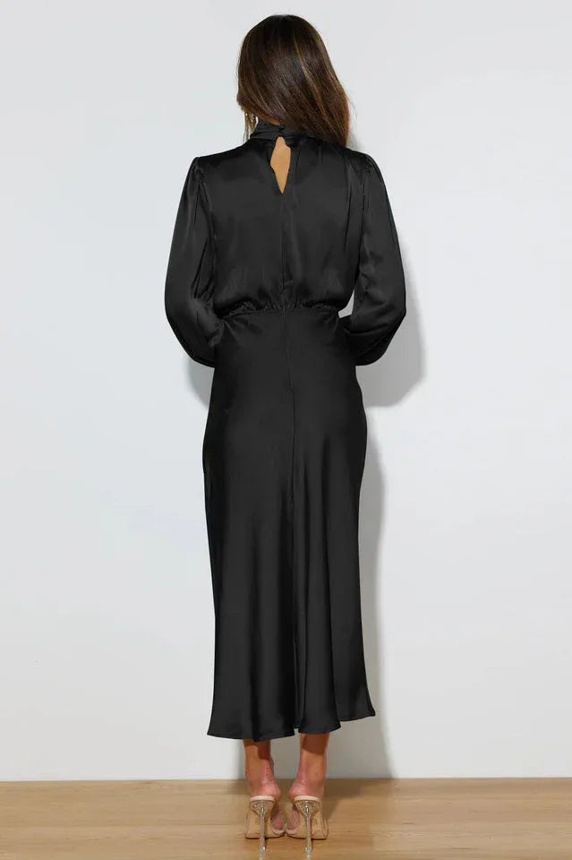 High Neck Satin Midi Dress - View 30 | TEVQA