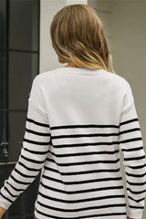Striped Knit Sweater with Shoulder Buttons - View 10 | TEVQA